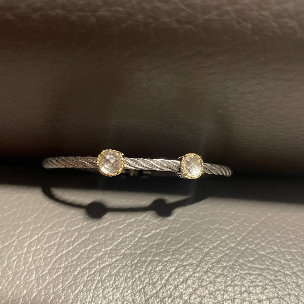 Alor Stainless steel cable bracelet with two white topaz stones